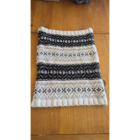 GAP Knit Cowl Neck Warmer Fair Isle Cream Black Winter Scarf One Size‎ - Picture 1 of 5